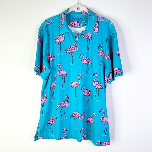 chubbies Other - Chubbies Shirt Mens S Blue Pink Flamingo Performance Golf Stretchy Weekend